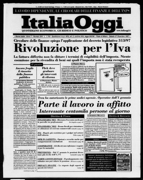 Italia oggi : quotidiano di economia finanza e politica